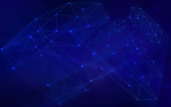 Blockchain network background. Abstract image of the concept of information exchange between the nodes of the network. Illustration in dark blue colors.