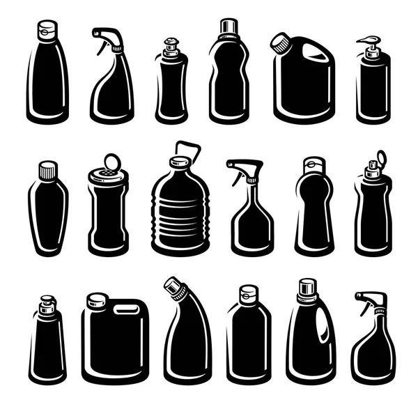 Conjunto Detergente Botellas Etiqueta Colección Iconos Vector — Archivo Imágenes Vectoriales