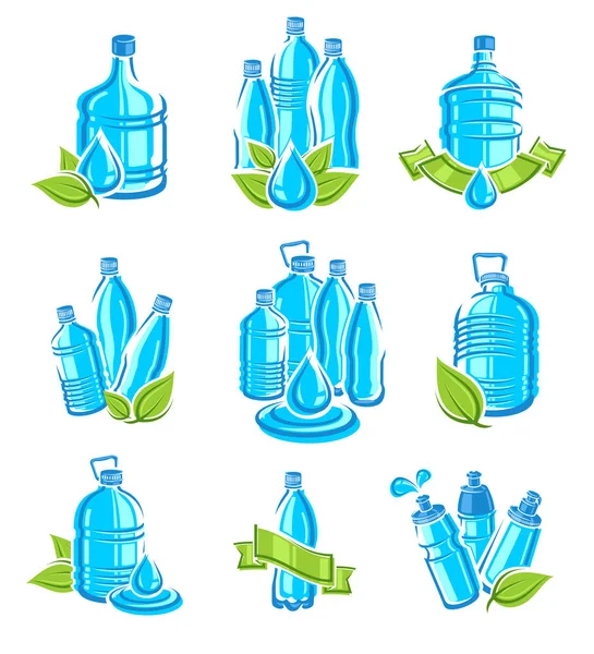 Bottles water labels and elements set. Water icon collection. Vector