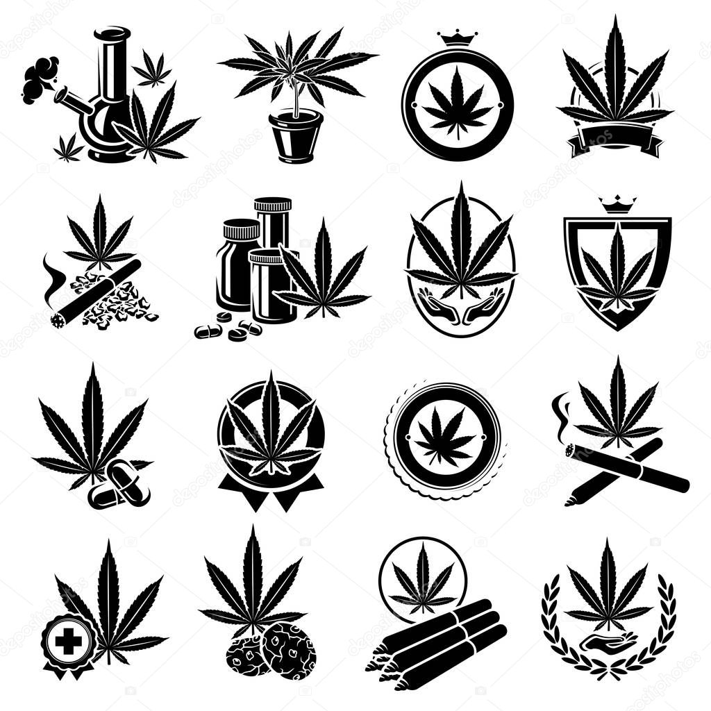 Cannabis, marijuana labels and elements set. Cannabis icon collection. Vector