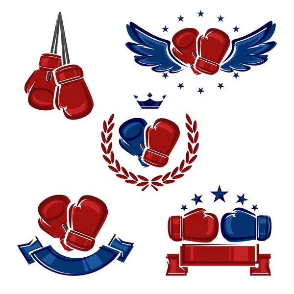 Boxing Labels Icons Set Vector — Stock Vector