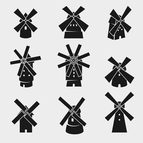 Mill set. Vector. Labels and elements set, edit size and color, vector