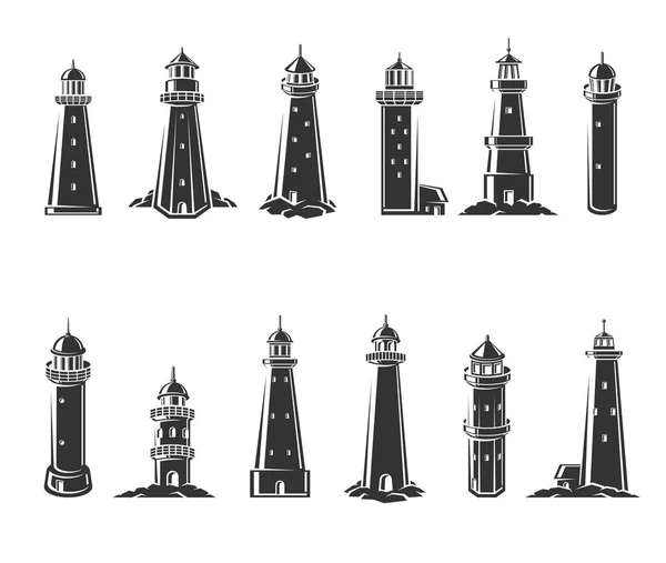 Latarnia Morska Kolekcja Ustawić Edytować Rozmiar Kolor Wektor — Wektor stockowy