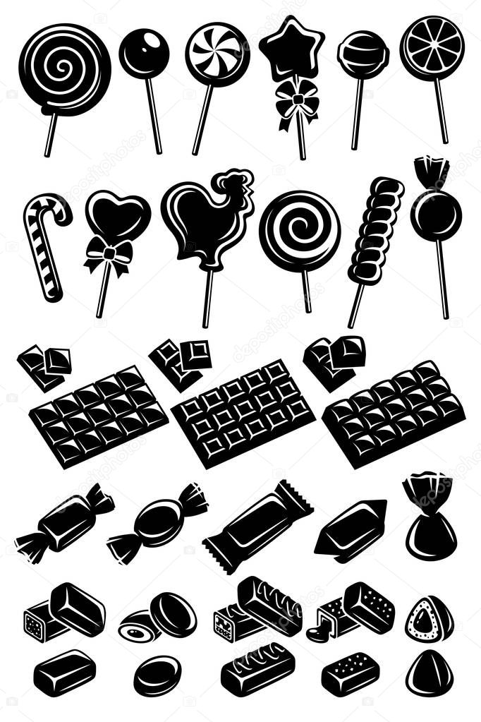 Collection candies set, edit size and color, vector