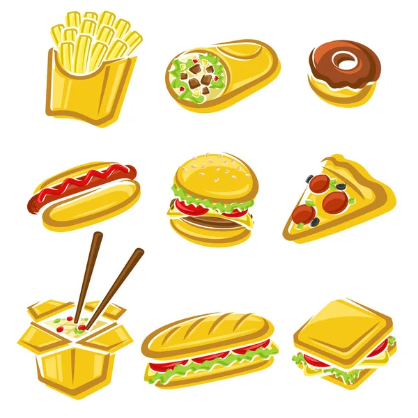 Fast Food Set Edit Size Color Vector Vector — Stock Vector