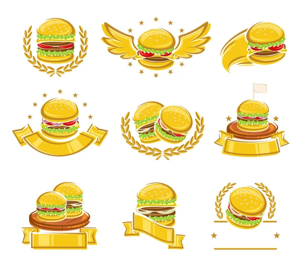 Hamburger Labels Elements Set Vector — Stock Vector