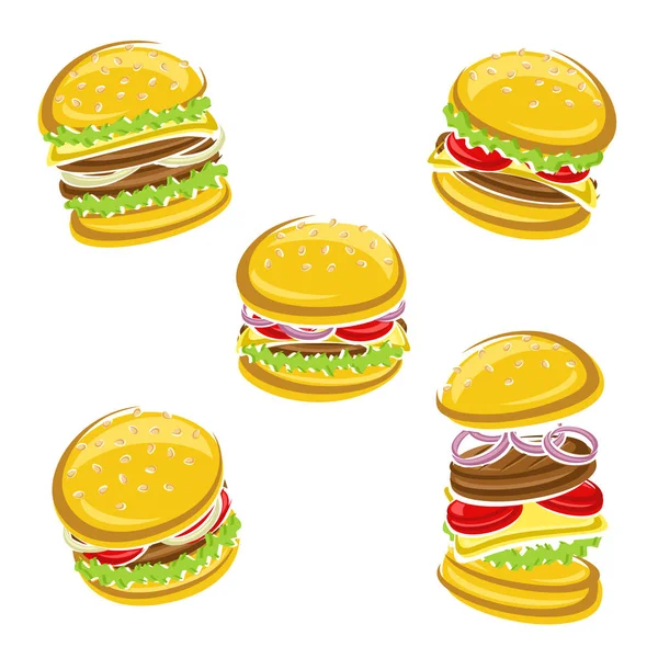Hamburger Set Größe Und Farbe Bearbeiten Vektor Vektor — Stockvektor