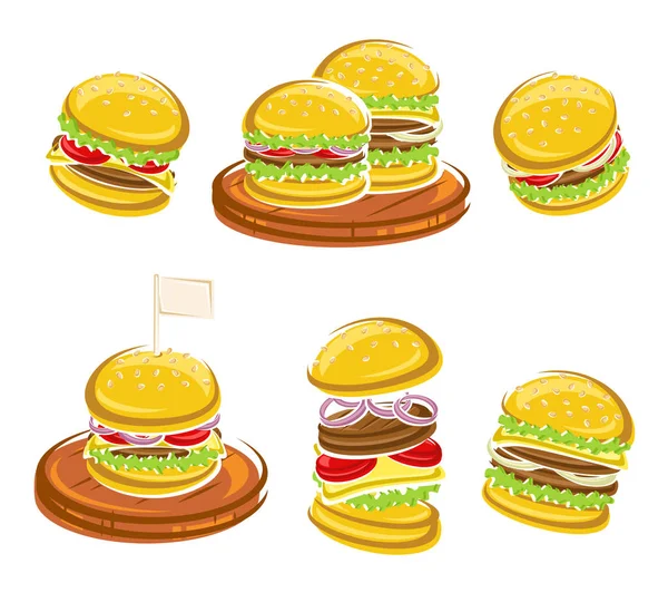 Juego Hamburguesas Editar Tamaño Color Vector Vector — Archivo Imágenes Vectoriales