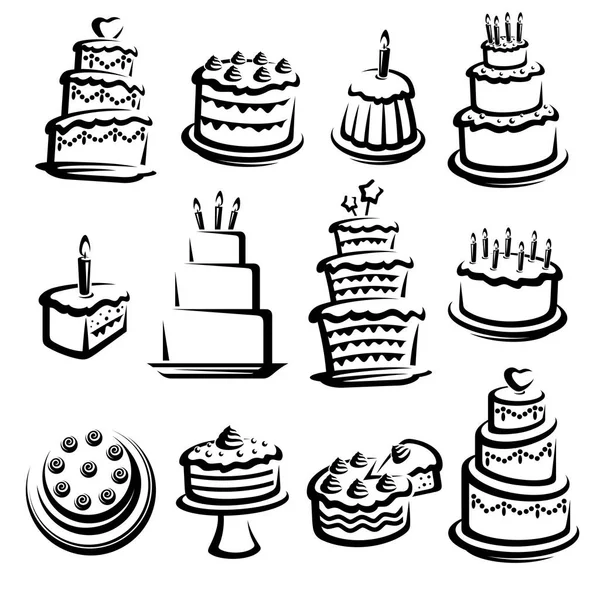 Cake Set Elements Icons Collection Vector — Stock Vector