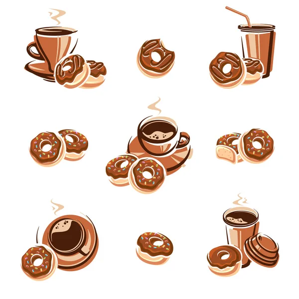 Set Rosquillas Donuts Colección Iconos Elementos Vector — Vector de stock