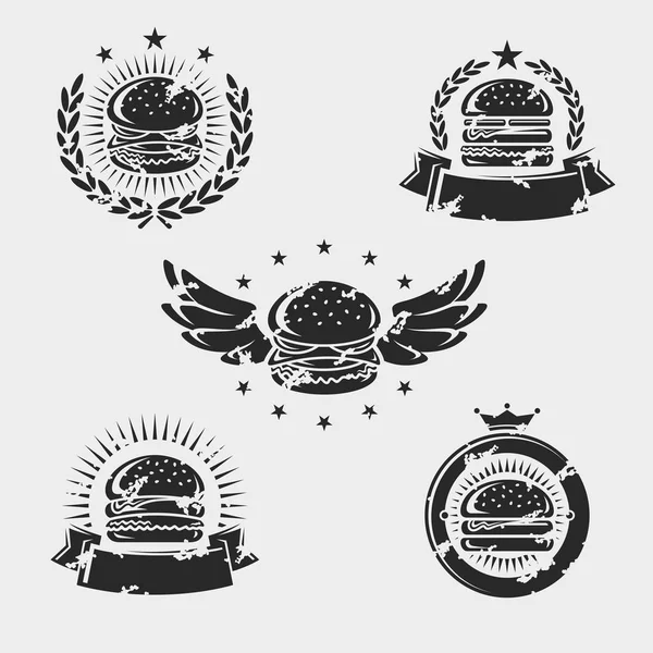 Set Etichette Elementi Hamburger Vettore — Vettoriale Stock