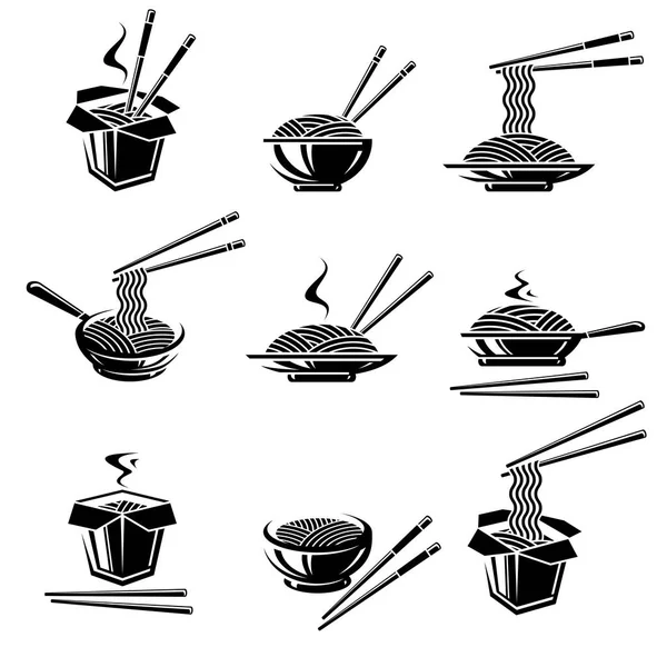 Noodle Set Collection Icon Noodles Vector — Stock Vector