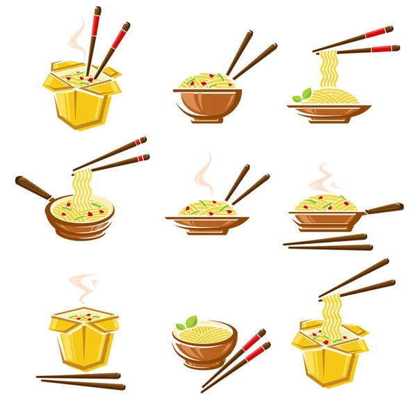 Set Fideos Colección Fideos Icono Vector — Vector de stock