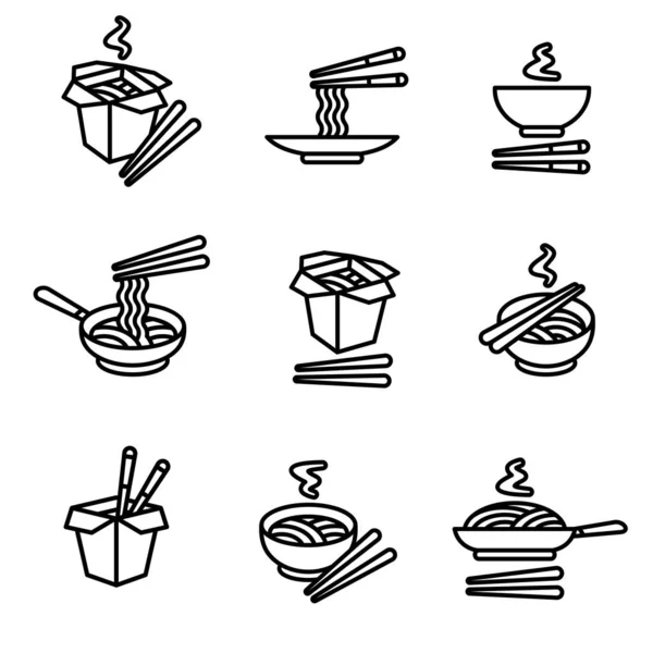 Noodle Set Collection Icon Nudlar Vektor — Stock vektor
