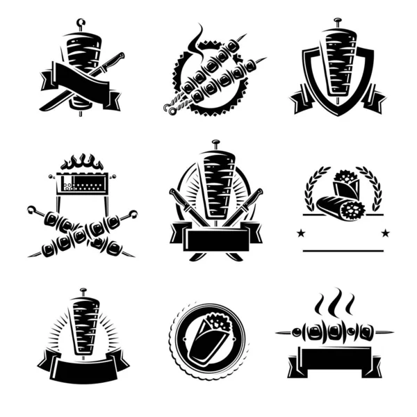 Kebab Labels Elements Set Collection Icon Kebabs Vector — Stock Vector