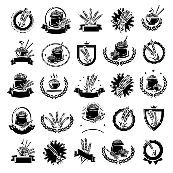 Rice labels and elements set. Collection icon rice. Vector