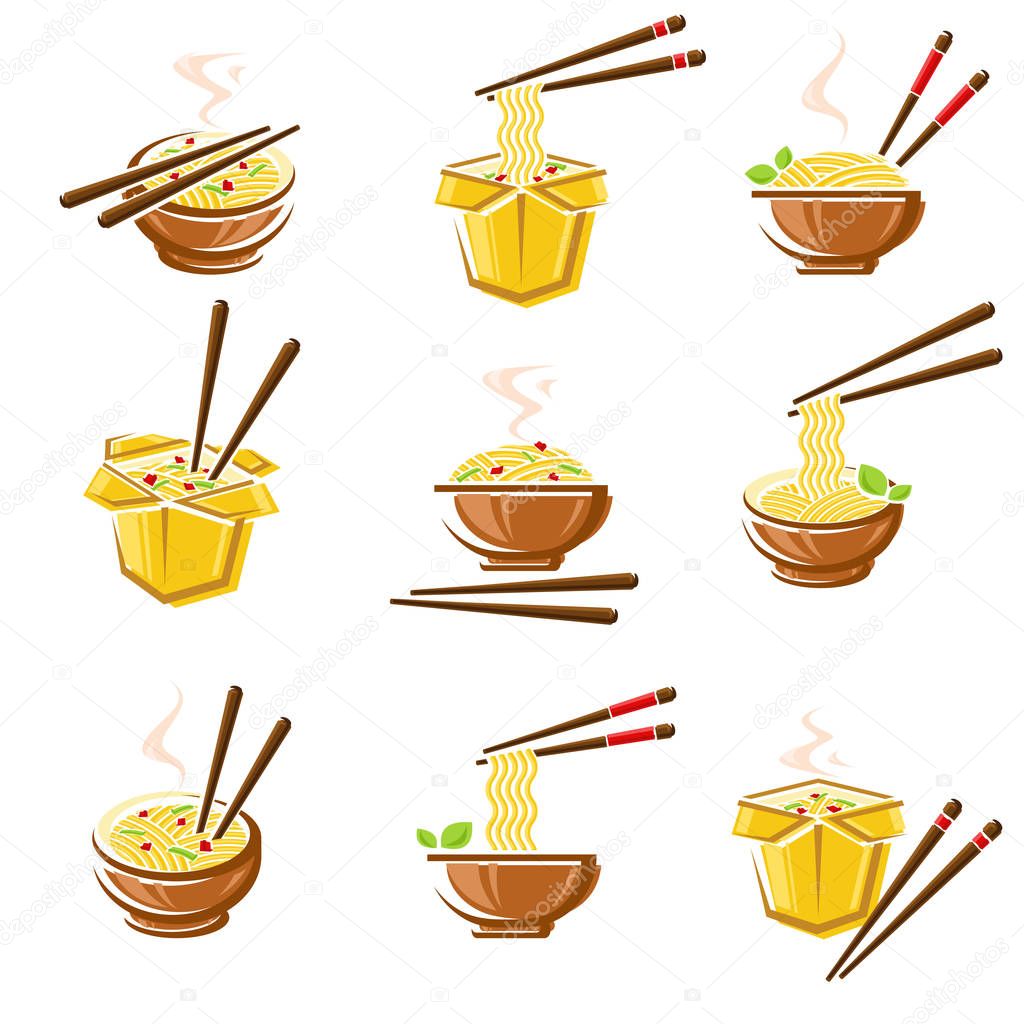 Noodle set. Collection icon noodles. Vector