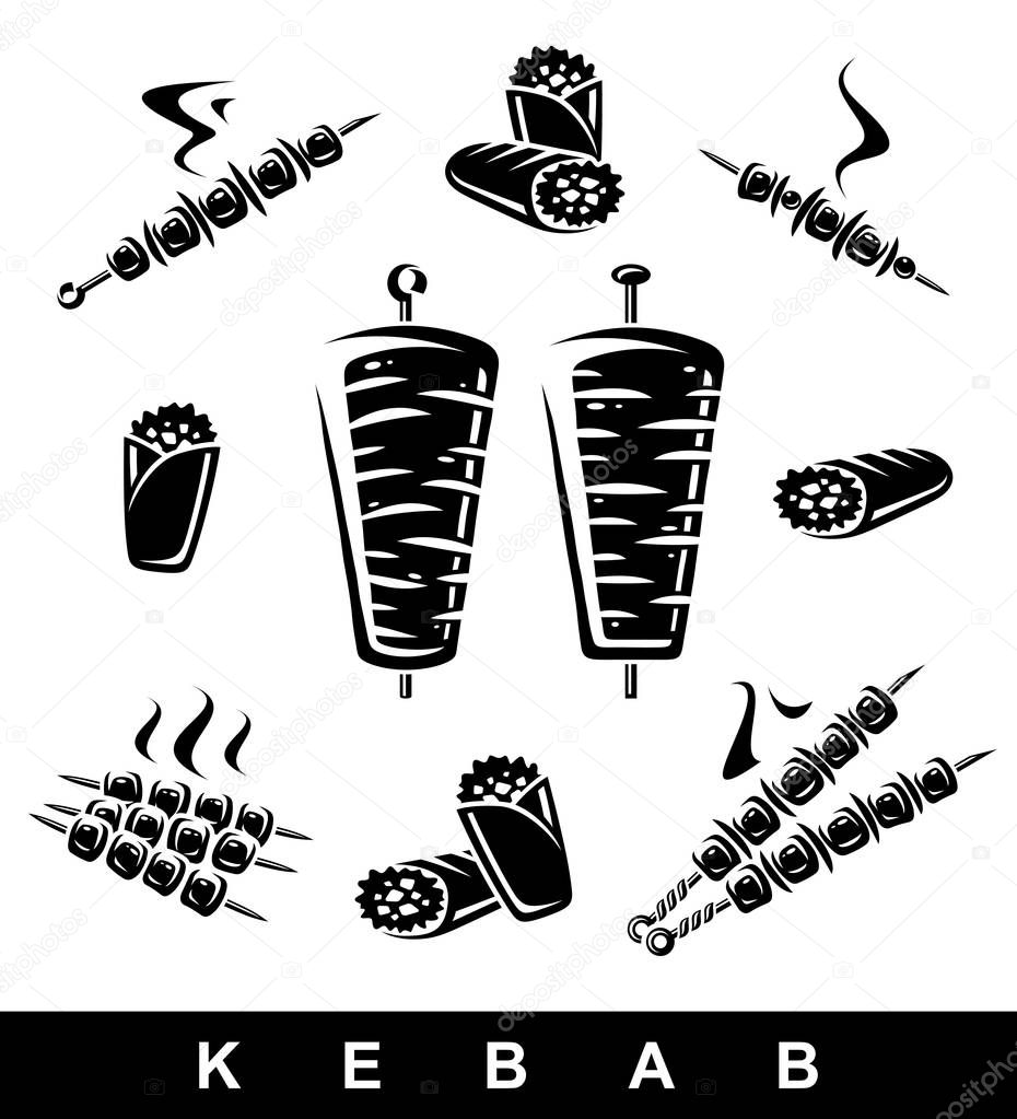 Kebab set. Collection icon kebabs. Vector