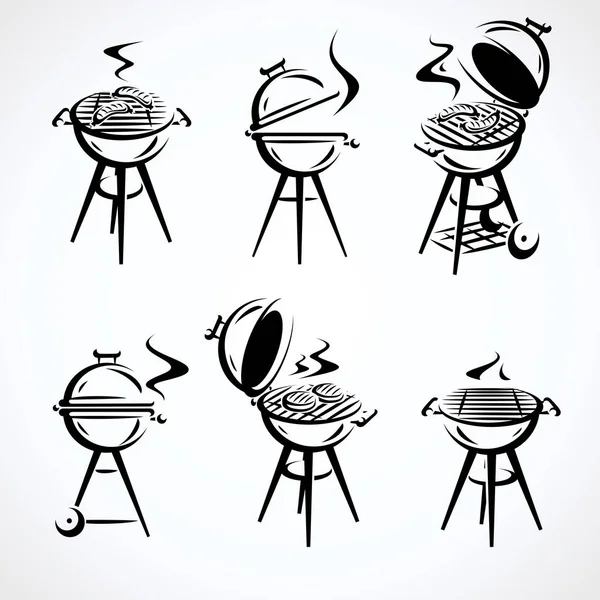 Grill Elements Set Collection Icon Grill Vector — Stock Vector