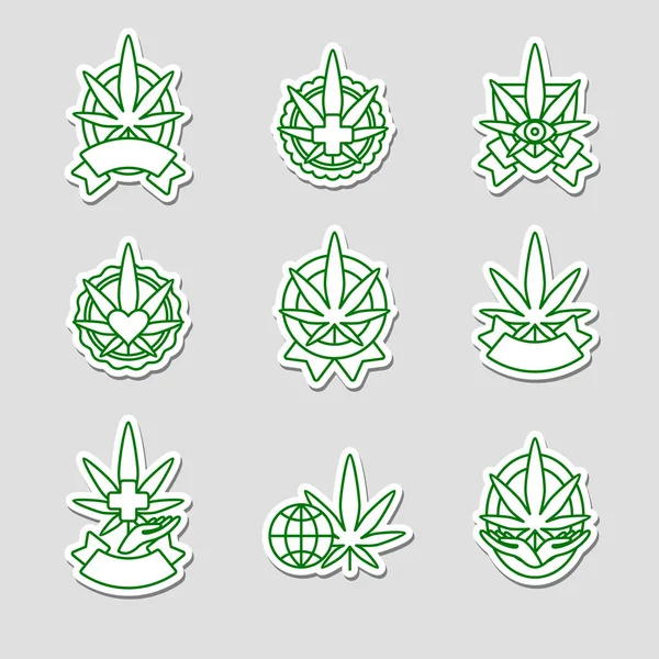 Cannabis Marihuana Etiketten Elementen Instellen Cannabis Icoon Collectie Vector — Stockvector