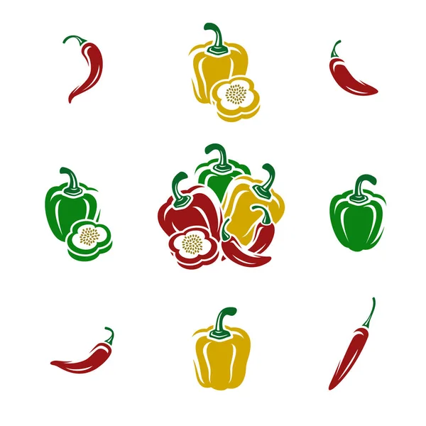 Chili Peper Set Collectie Pictogram Peper Vector — Stockvector