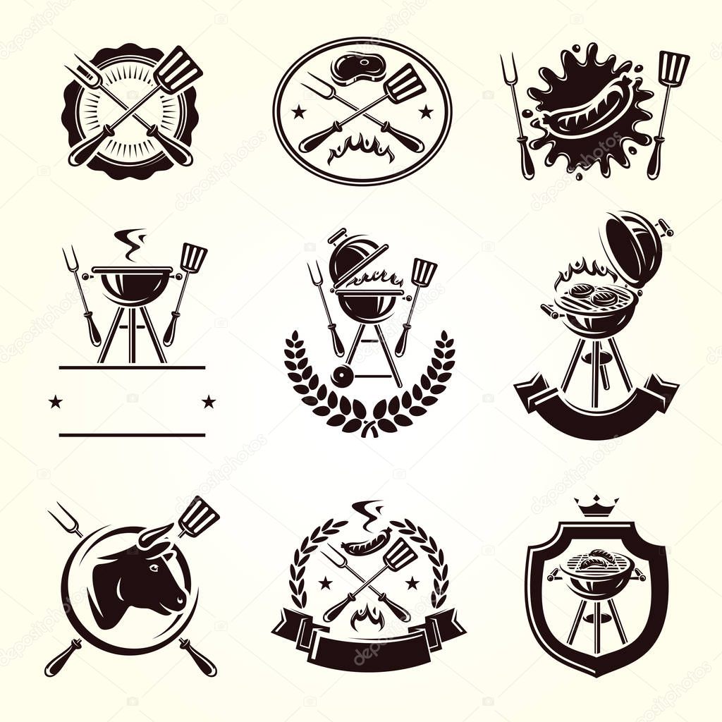 Grill labels and elements set. Collection icon grill. Vector