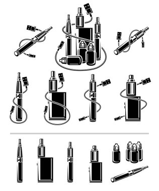 Elektronik sigara seti. Koleksiyon simgesi elektronik sigara. Vektör