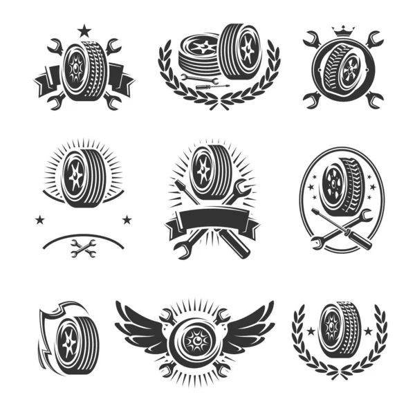 Car Wheels Labels Elements Set Collection Icon Wheels Vector — Stock Vector