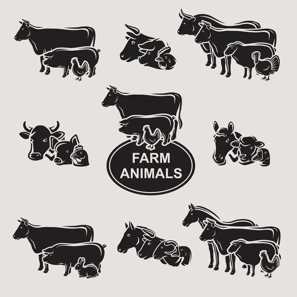 Çiftlik Hayvanları Ayarlandı Koleksiyon Simgesi Çiftlik Hayvanları Vektör — Stok Vektör