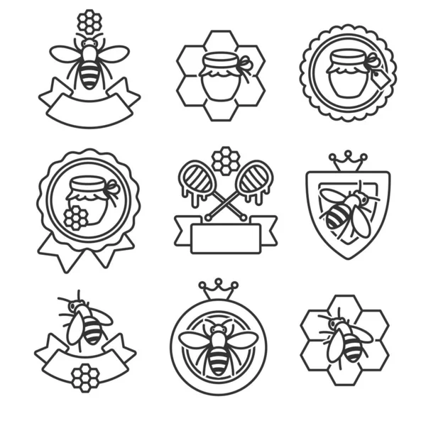 Set Etiquetas Elementos Miel Icono Colección Miel Vector — Archivo Imágenes Vectoriales