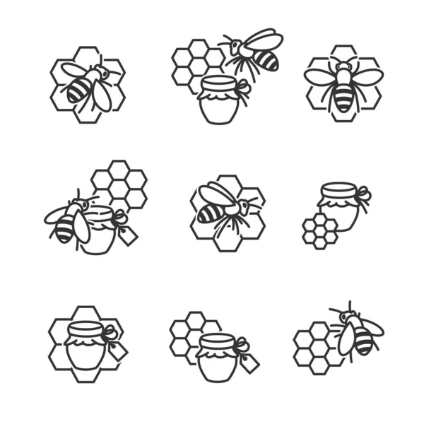 Honig Etiketten Und Elemente Gesetzt Sammlung Ikone Honig Vektor — Stockvektor