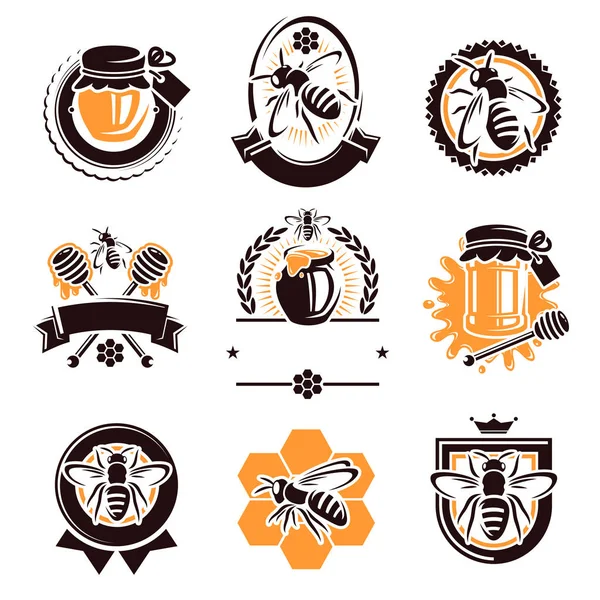 Honey Labels Elements Set Collection Icon Honey Vector — Stock Vector