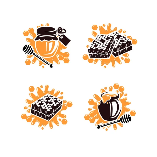 Honey Labels Elements Set Collection Icon Honey Vector — Stock Vector