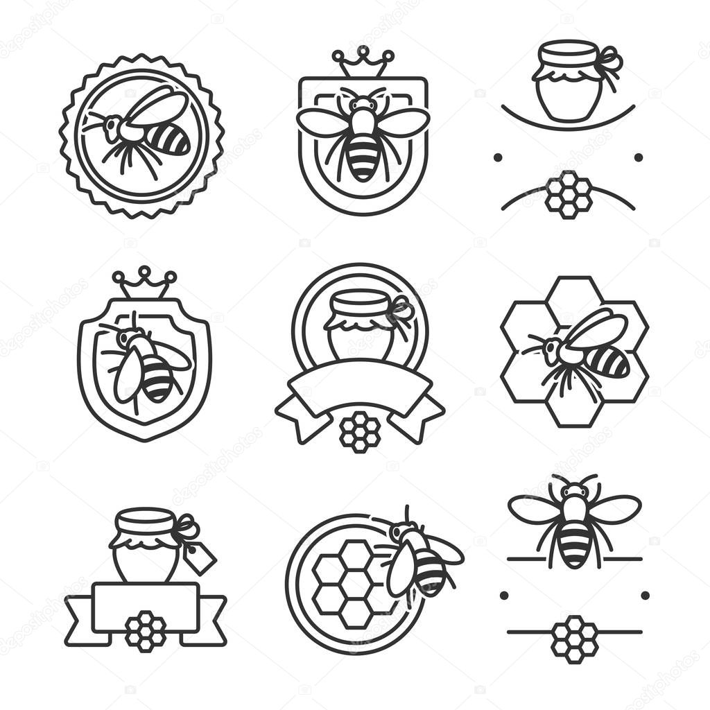Honey labels and elements set. Collection  icon honey. Vector