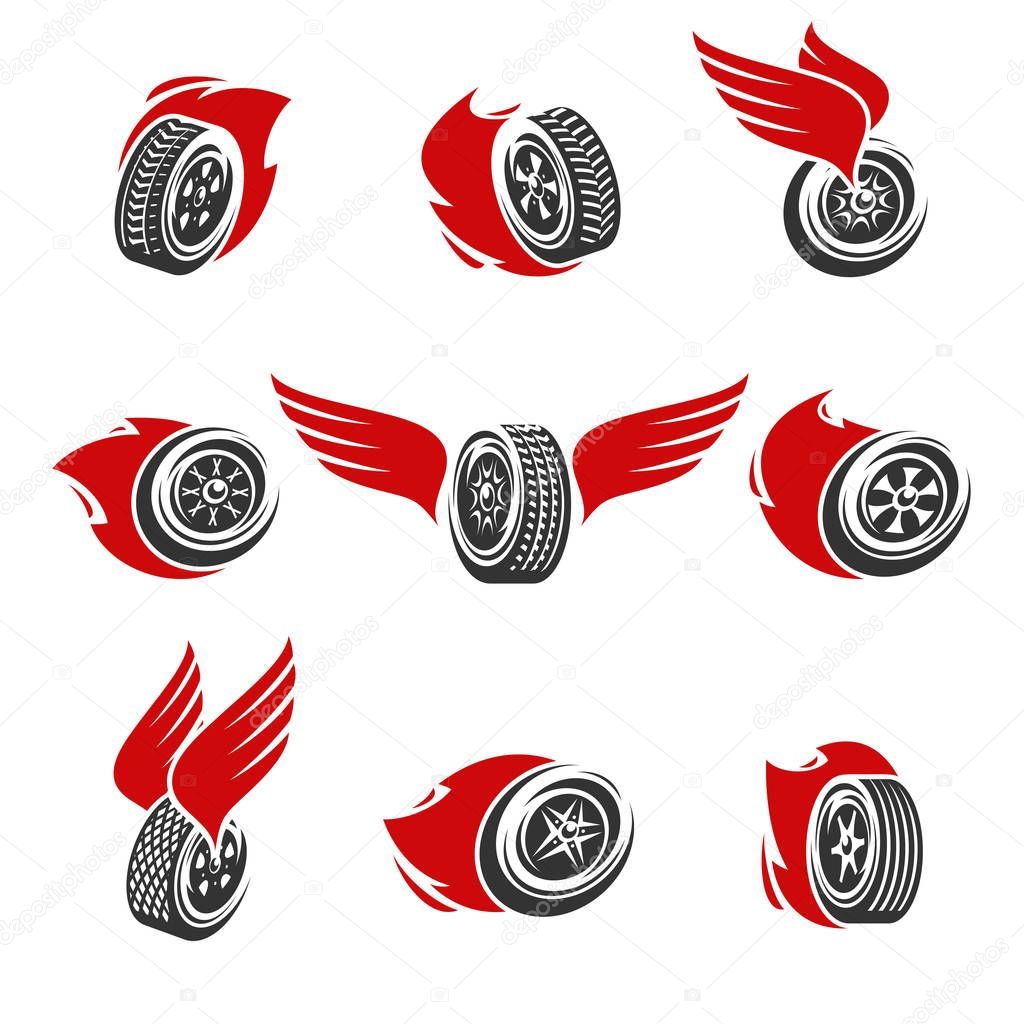 Car wheels collection set. Collection icon wheels. Vector 