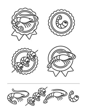 Karides seti. Koleksiyon simgesi karides. Vektör