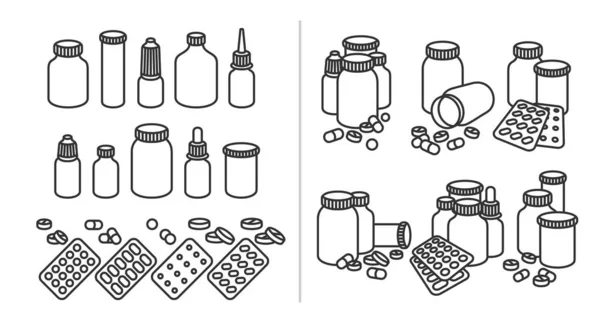 Pillen Und Kapseln Elemente Gesetzt Medizinische Flaschensammlung Vektor — Stockvektor