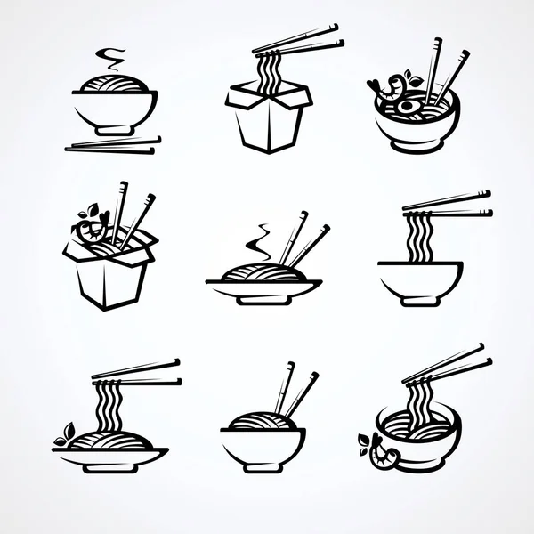 Noodle Set Collection Icon Noodles Vector — Stock Vector