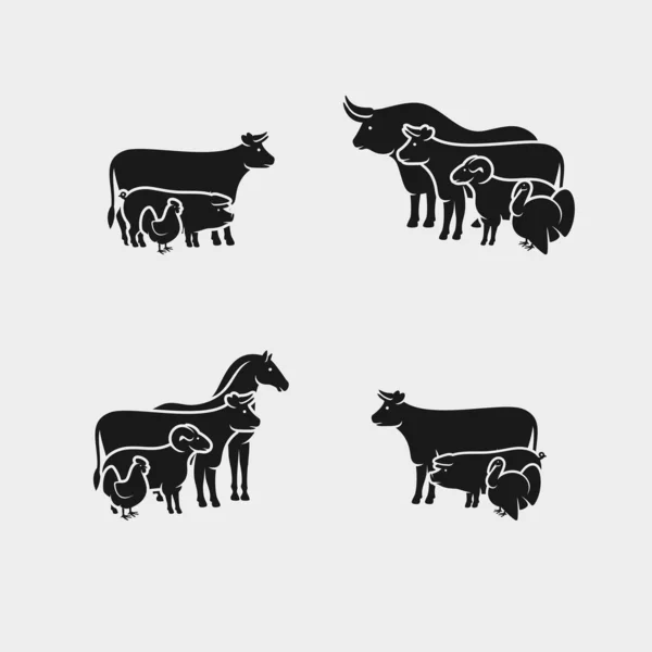 Etikety Prvky Hospodářských Zvířat Kolekce Ikon Hospodářských Zvířat Vektorové — Stockový vektor
