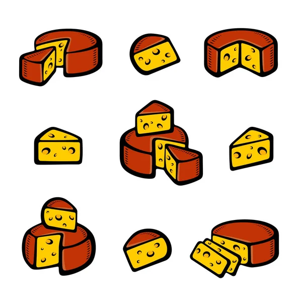 Cheese Set Collection Icon Cheese Vector — Stock Vector