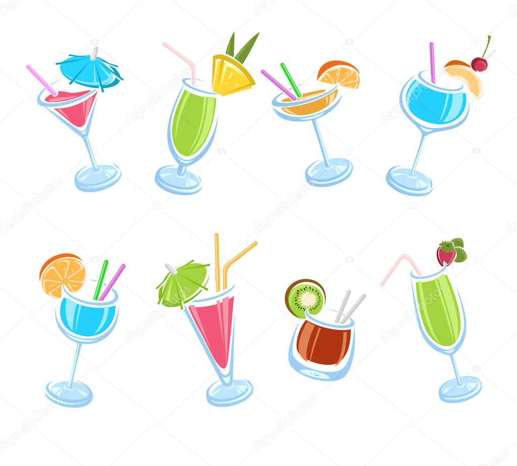 Cocktail set. Collection icon cocktails. Vector