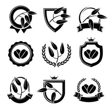 Yulaf toplama etiketleri ve elementler hazır. Vektör