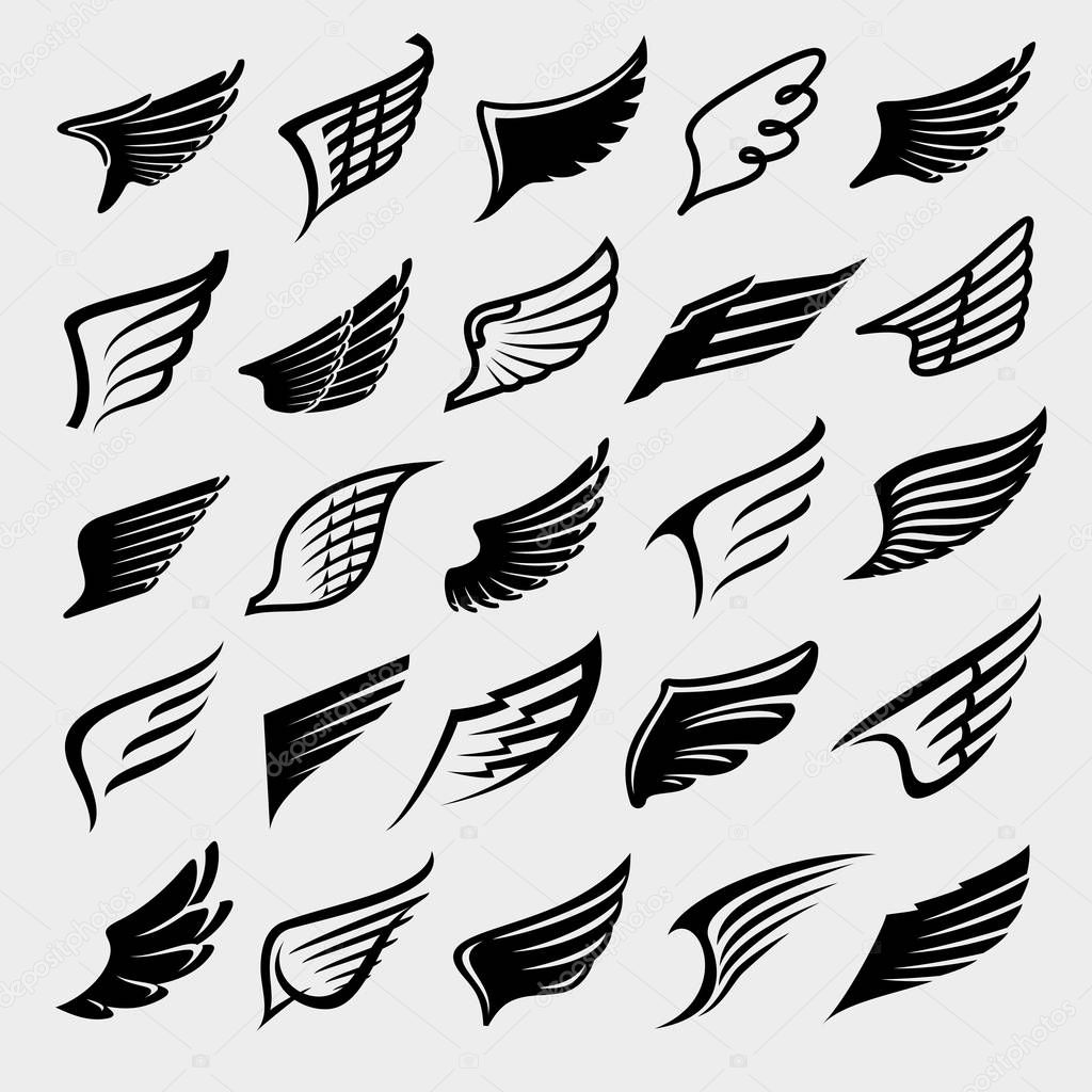 Wings set. Collection icon wings. Vector