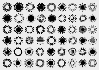 Güneş battı. Tahsilat ikonu güneşi. Vektör