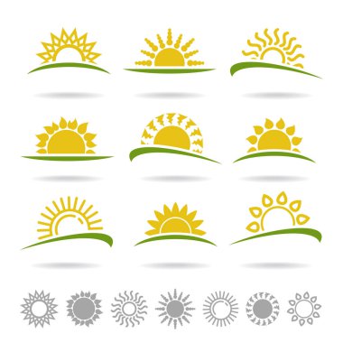 Güneş battı. Tahsilat ikonu güneşi. Vektör