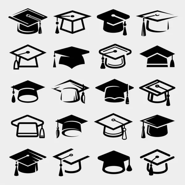 毕业帽设定 收集图标毕业帽 — 图库矢量图片