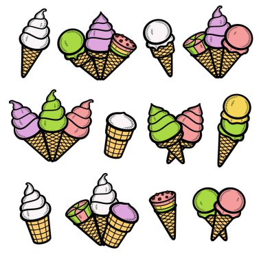 Dondurma takımı. Koleksiyon ikonu dondurması. Vektör