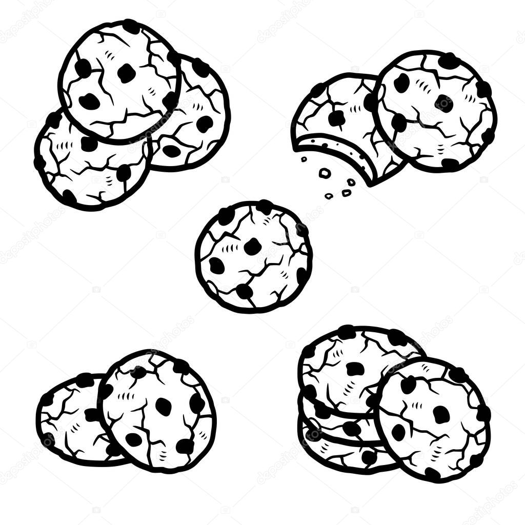 Chocolate chip cookies set. Collection icon chocolate chip cookies. Vector