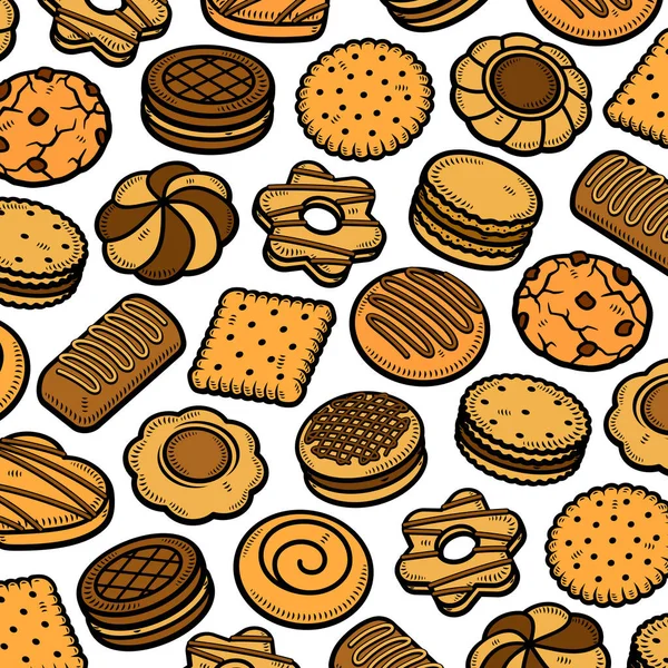 Cookies Patroon Achtergrond Set Collectie Icoon Cookies Vector — Stockvector
