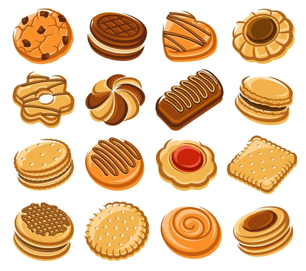 Set Galletas Cookies Icono Colección Vector — Vector de stock